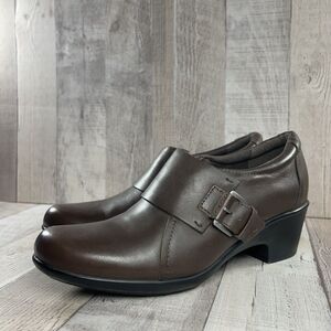 Clarks Genette Vista Women's 10 Leather Ankle Boots Pumps Buckle Dark Brown